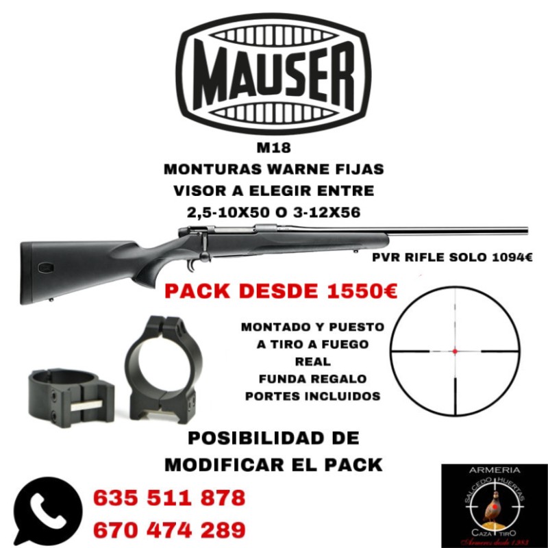 MAUSER M18 + MONTURAS FIJAS + VISOR 2,5-10X50RI / 3-12X56RI