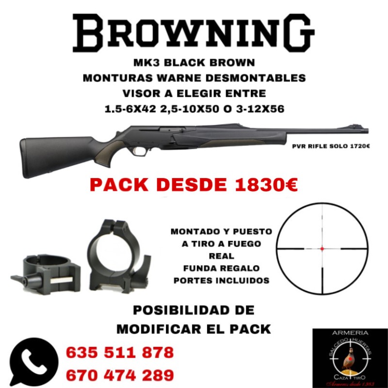 BROWNING MK3 BLACK BROWN + MONTURAS DESMONTABLES + VISOR 2,5-10X50RI / 3-12X56RI