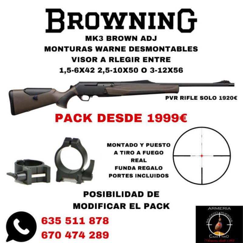 BROWNING MK3 BROWN ADJ + MONTURAS DESMONTABLES + VISOR 2,5-10X50RI / 3-12X56RI